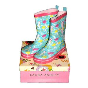 Laura Ashley Girls Pull On Rubber Rain Boots Pink Blue Seahorse US Size 3 M NEW